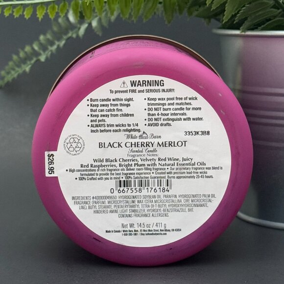 BBW Black Cherry Merlot White Barn Bath & Body Works 3 Wick Candle - Picture 9 of 10